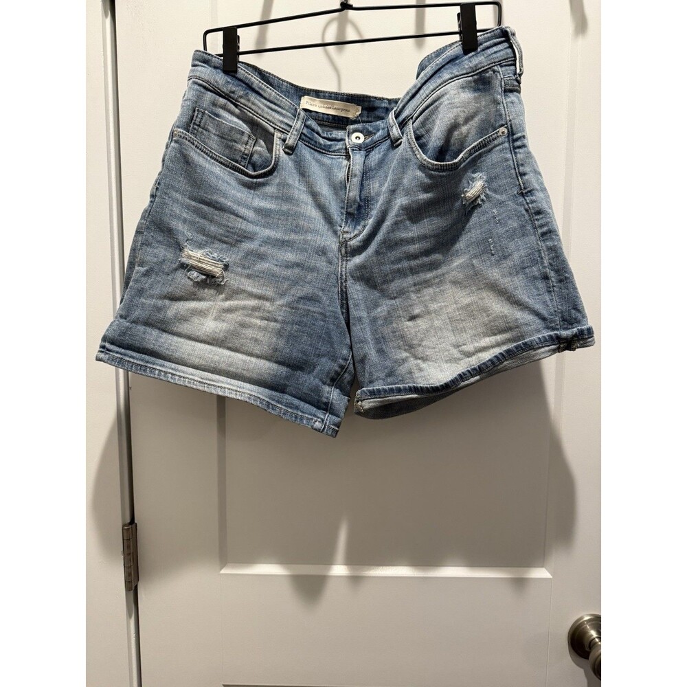 Pilcro Slim Boyfriend Denim Shorts Womens 31 Blue Light Wash Distressed Mid Rise